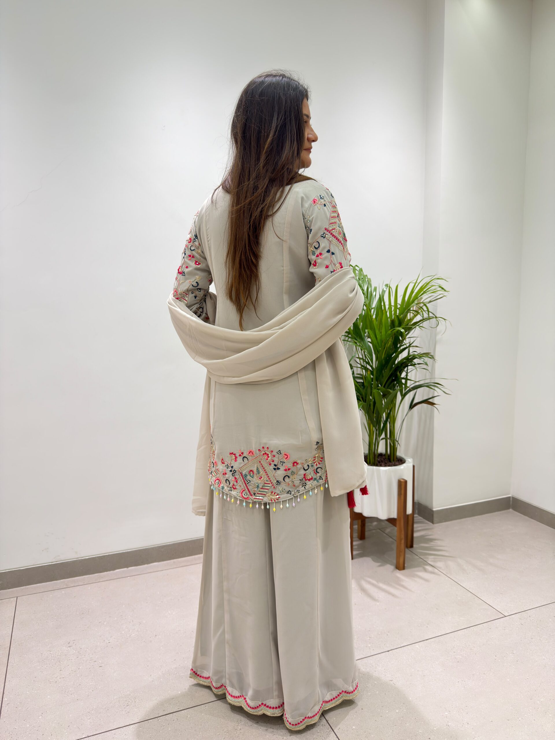 BE 489 Grey Faux Georgette Salwar Suit with Mirror Work & Embroidery Work. Get it for ₹2899. Delivery 4-6 Working Days. Shop now. | Jump Suits, Straight Suits, Casual Suits, Creative suits, Designer Suits, Palazzo Suits, Party Wear Suits, Patiala Suits, Salwar suit
