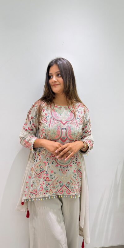 BE 489 Grey Faux Georgette Salwar Suit with Mirror Work & Embroidery Work. Get it for ₹2899. Delivery 4-6 Working Days. Shop now. | Jump Suits, Straight Suits, Casual Suits, Creative suits, Designer Suits, Palazzo Suits, Party Wear Suits, Patiala Suits, Salwar suit