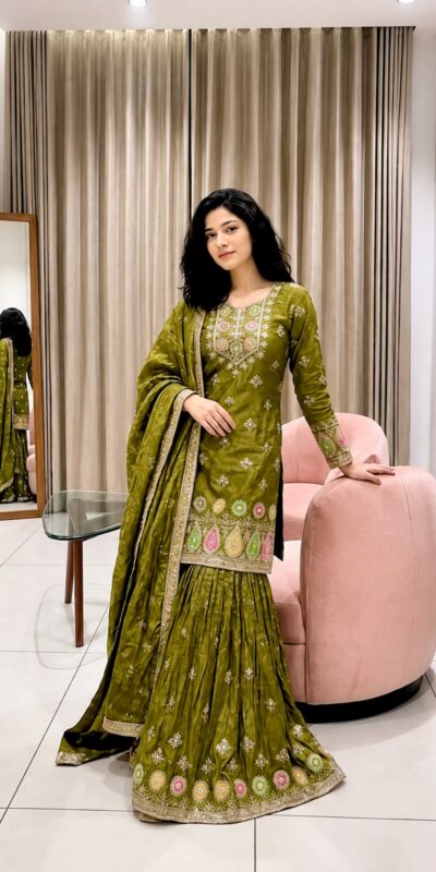 WW 1276 Mehandi Pure Endy Silk Salwar Suit with Embroidery Work & Sequins Work. Exclusive Offer ₹2399. Delivery 4-6 Working Days. Shop now. | Jump Suits, Straight Suits, Casual Suits, Creative suits, Designer Suits, Palazzo Suits, Party Wear Suits, Patiala Suits, Salwar suit