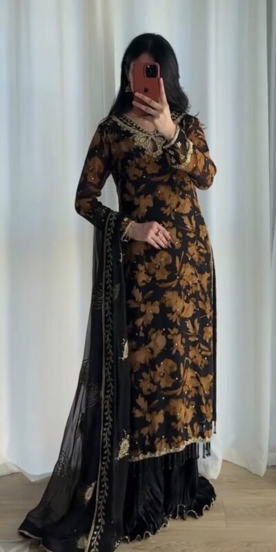 SRK 5366 Black l Faux Georgette Salwar Suit with Mirror Work & Embroidery Work. Get it for ₹2349. Delivery 4-6 Working Days. Shop now. | Jump Suits, Straight Suits, Casual Suits, Creative suits, Designer Suits, Palazzo Suits, Party Wear Suits, Patiala Suits, Salwar suit