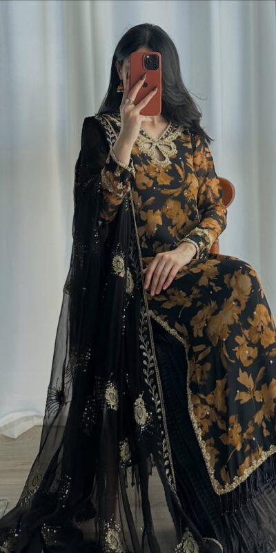 SRK 5366 Black l Faux Georgette Salwar Suit with Mirror Work & Embroidery Work. Get it for ₹2349. Delivery 4-6 Working Days. Shop now. | Jump Suits, Straight Suits, Casual Suits, Creative suits, Designer Suits, Palazzo Suits, Party Wear Suits, Patiala Suits, Salwar suit