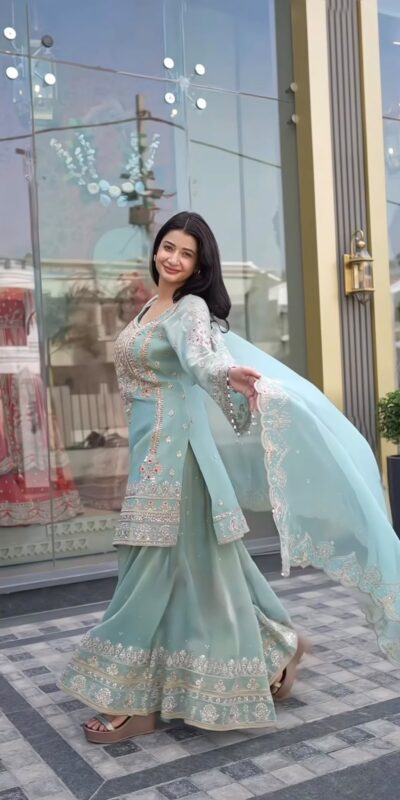 NSR 904 Dusty Blue Faux Georgette Salwar Suit with Mirror Work & Embroidery Work. Get it for ₹2399. Delivery 4-6 Working Days. Shop now. | Jump Suits, Straight Suits, Casual Suits, Creative suits, Designer Suits, Palazzo Suits, Party Wear Suits, Patiala Suits, Salwar suit