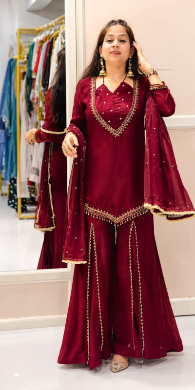 JF 054 Maroon Color Roman Silk Salwar Suit with Embroidery Work. Available at ₹2399 only. Delivery 4-6 Working Days. Shop now. | Jump Suits, Straight Suits, Casual Suits, Creative suits, Designer Suits, Palazzo Suits, Party Wear Suits, Patiala Suits, Salwar suit