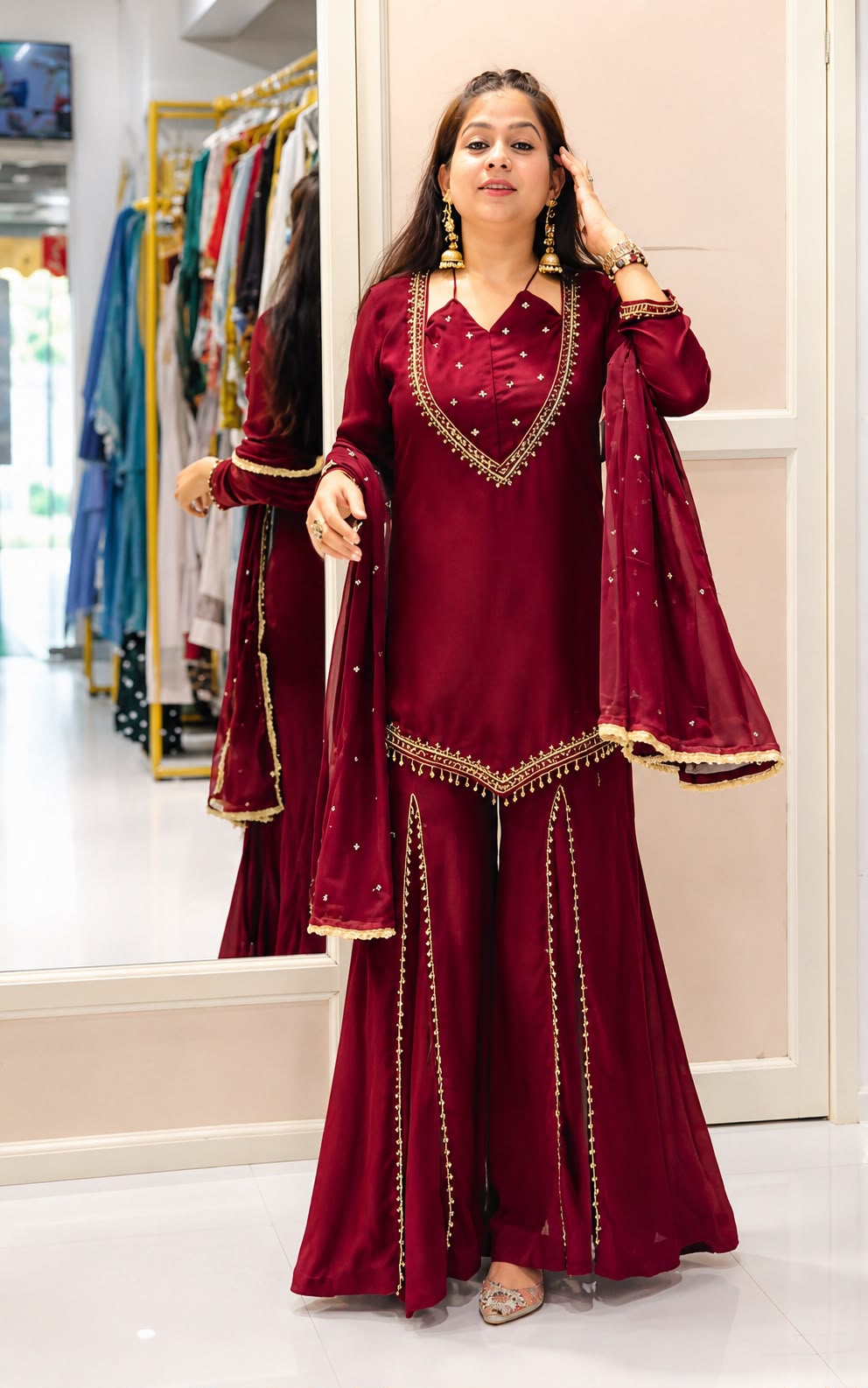 JF 054 Maroon Color Roman Silk Salwar Suit with Embroidery Work. Available at ₹2399 only. Delivery 4-6 Working Days. Shop now. | Jump Suits, Straight Suits, Casual Suits, Creative suits, Designer Suits, Palazzo Suits, Party Wear Suits, Patiala Suits, Salwar suit