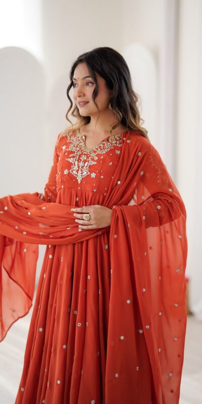 JF 056 Orange Faux Georgette Salwar Suit with Mirror Work & Embroidery Work. Get it for ₹2349. Delivery 4-6 Working Days. Shop now. | Jump Suits, Straight Suits, Casual Suits, Creative suits, Designer Suits, Palazzo Suits, Party Wear Suits, Patiala Suits, Salwar suit