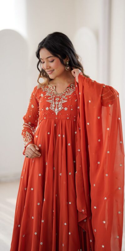 JF 056 Orange Faux Georgette Salwar Suit with Mirror Work & Embroidery Work. Get it for ₹2349. Delivery 4-6 Working Days. Shop now. | Jump Suits, Straight Suits, Casual Suits, Creative suits, Designer Suits, Palazzo Suits, Party Wear Suits, Patiala Suits, Salwar suit