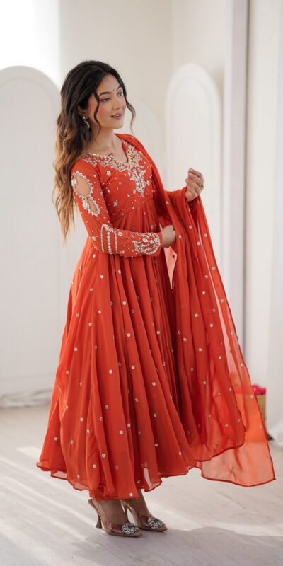 JF 056 Orange Faux Georgette Salwar Suit with Mirror Work & Embroidery Work. Get it for ₹2349. Delivery 4-6 Working Days. Shop now. | Jump Suits, Straight Suits, Casual Suits, Creative suits, Designer Suits, Palazzo Suits, Party Wear Suits, Patiala Suits, Salwar suit
