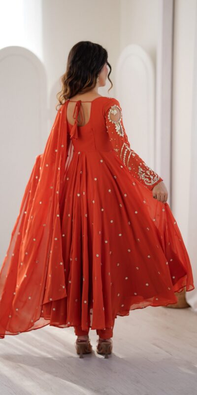 JF 056 Orange Faux Georgette Salwar Suit with Mirror Work & Embroidery Work. Get it for ₹2349. Delivery 4-6 Working Days. Shop now. | Jump Suits, Straight Suits, Casual Suits, Creative suits, Designer Suits, Palazzo Suits, Party Wear Suits, Patiala Suits, Salwar suit