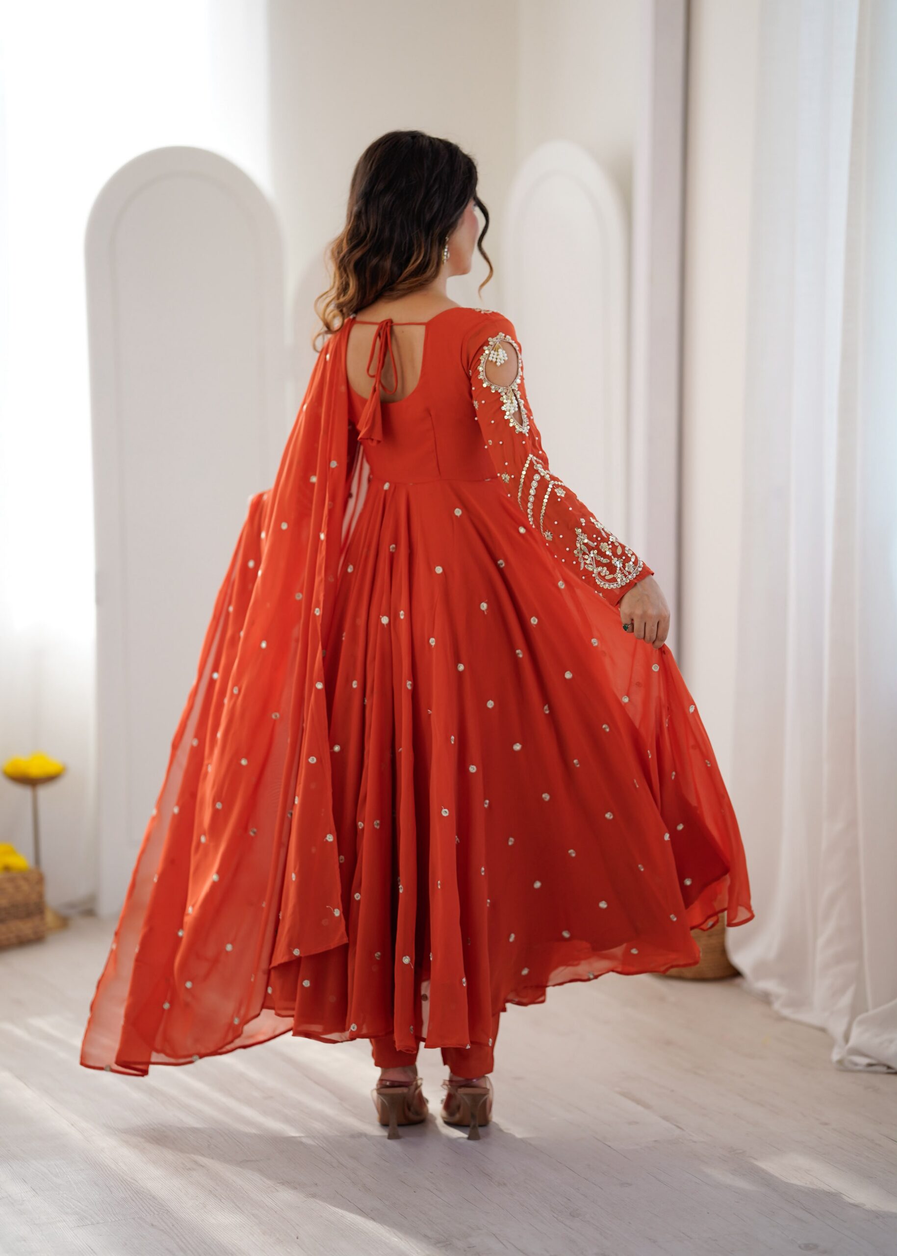 JF 056 Orange Faux Georgette Salwar Suit with Mirror Work & Embroidery Work. Get it for ₹2349. Delivery 4-6 Working Days. Shop now. | Jump Suits, Straight Suits, Casual Suits, Creative suits, Designer Suits, Palazzo Suits, Party Wear Suits, Patiala Suits, Salwar suit
