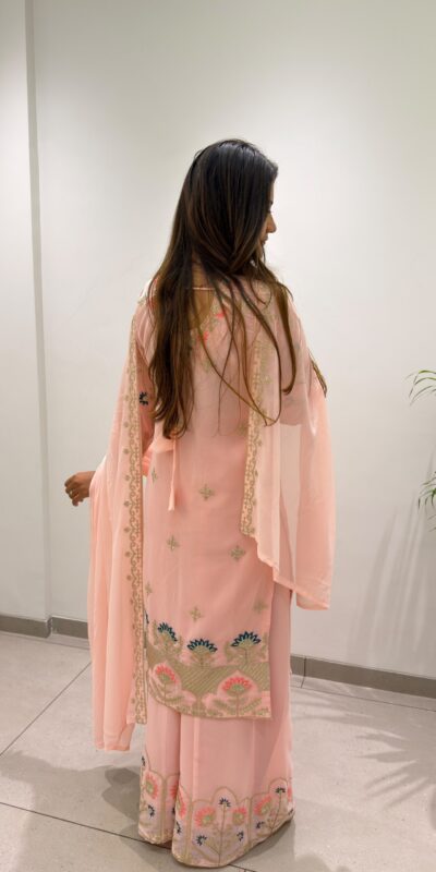 BE 486 Peach Faux Georgette Salwar Suit with Mirror Work & Embroidery Work. Get it for ₹2449. Delivery 4-6 Working Days. Shop now. | Jump Suits, Straight Suits, Casual Suits, Creative suits, Designer Suits, Palazzo Suits, Party Wear Suits, Patiala Suits, Salwar suit