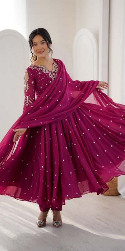 JF 056 Pink Faux Georgette Salwar Suit with Mirror Work & Embroidery Work. Get it for ₹2349. Delivery 4-6 Working Days. Shop now. | Jump Suits, Straight Suits, Casual Suits, Creative suits, Designer Suits, Palazzo Suits, Party Wear Suits, Patiala Suits, Salwar suit