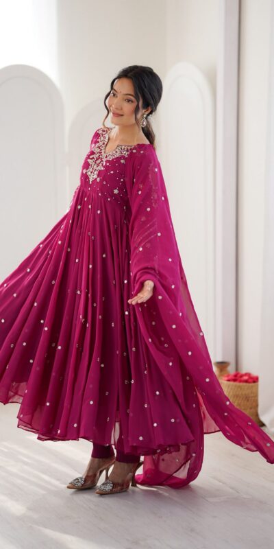 JF 056 Pink Faux Georgette Salwar Suit with Mirror Work & Embroidery Work. Get it for ₹2349. Delivery 4-6 Working Days. Shop now. | Jump Suits, Straight Suits, Casual Suits, Creative suits, Designer Suits, Palazzo Suits, Party Wear Suits, Patiala Suits, Salwar suit