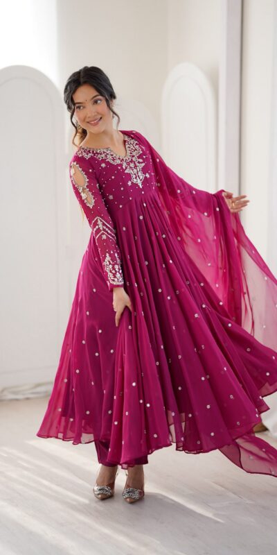 JF 056 Pink Faux Georgette Salwar Suit with Mirror Work & Embroidery Work. Get it for ₹2349. Delivery 4-6 Working Days. Shop now. | Jump Suits, Straight Suits, Casual Suits, Creative suits, Designer Suits, Palazzo Suits, Party Wear Suits, Patiala Suits, Salwar suit