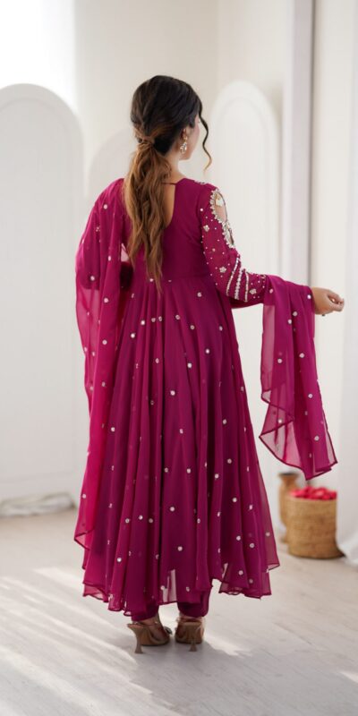 JF 056 Pink Faux Georgette Salwar Suit with Mirror Work & Embroidery Work. Get it for ₹2349. Delivery 4-6 Working Days. Shop now. | Jump Suits, Straight Suits, Casual Suits, Creative suits, Designer Suits, Palazzo Suits, Party Wear Suits, Patiala Suits, Salwar suit