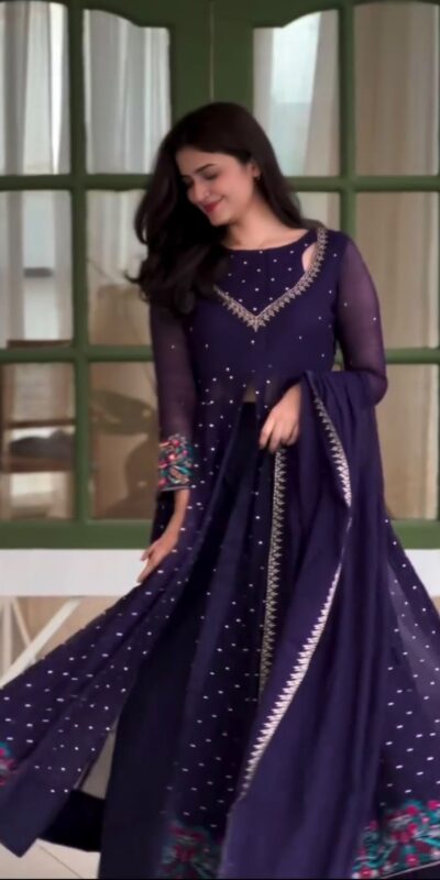 SR 1721 Purple l Faux Georgette Salwar Suit with Mirror Work & Embroidery Work. Get it for ₹2399. Delivery 4-6 Working Days. Shop now. | Jump Suits, Straight Suits, Casual Suits, Creative suits, Designer Suits, Palazzo Suits, Party Wear Suits, Patiala Suits, Salwar suit