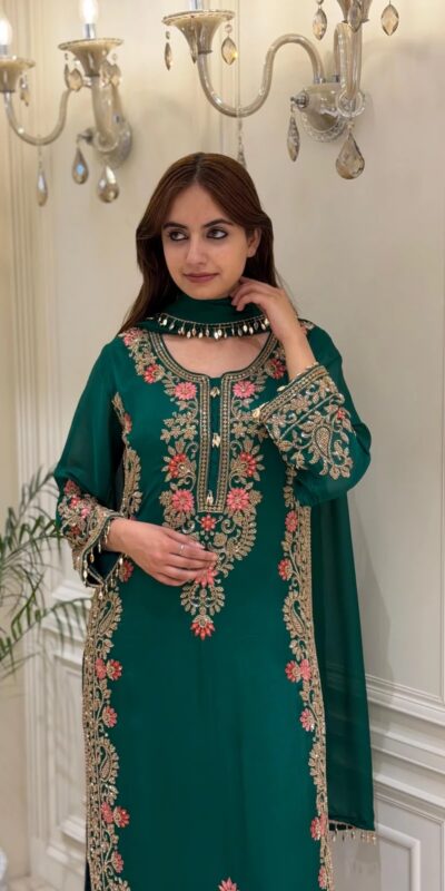 AD 240 Teal Faux Georgette Salwar Suit with Mirror Work & Embroidery Work. Get it for ₹2449. Delivery 4-6 Working Days. Shop now. | Jump Suits, Straight Suits, Casual Suits, Creative suits, Designer Suits, Palazzo Suits, Party Wear Suits, Patiala Suits, Salwar suit