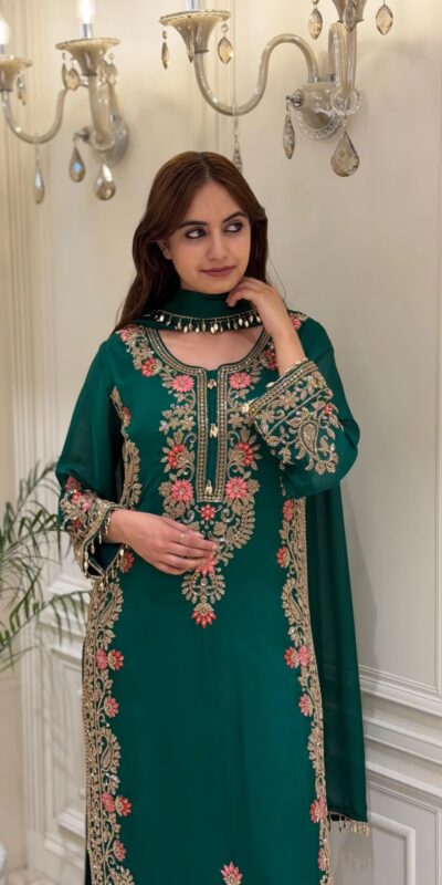 AD 240 Teal Faux Georgette Salwar Suit with Mirror Work & Embroidery Work. Get it for ₹2449. Delivery 4-6 Working Days. Shop now. | Jump Suits, Straight Suits, Casual Suits, Creative suits, Designer Suits, Palazzo Suits, Party Wear Suits, Patiala Suits, Salwar suit