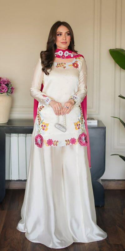VLM 338 White Color Roman Silk Salwar Suit with Embroidery Work. Available at ₹2499 only. Delivery 4-6 Working Days. Shop now. | Jump Suits, Straight Suits, Casual Suits, Creative suits, Designer Suits, Palazzo Suits, Party Wear Suits, Patiala Suits, Salwar suit