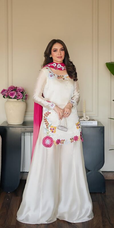 VLM 338 White Color Roman Silk Salwar Suit with Embroidery Work. Available at ₹2499 only. Delivery 4-6 Working Days. Shop now. | Jump Suits, Straight Suits, Casual Suits, Creative suits, Designer Suits, Palazzo Suits, Party Wear Suits, Patiala Suits, Salwar suit