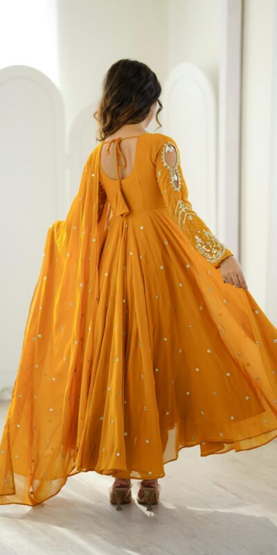 JF 056 Yellow Faux Georgette Salwar Suit with Mirror Work & Embroidery Work. Get it for ₹2349. Delivery 4-6 Working Days. Shop now. | Jump Suits, Straight Suits, Casual Suits, Creative suits, Designer Suits, Palazzo Suits, Party Wear Suits, Patiala Suits, Salwar suit