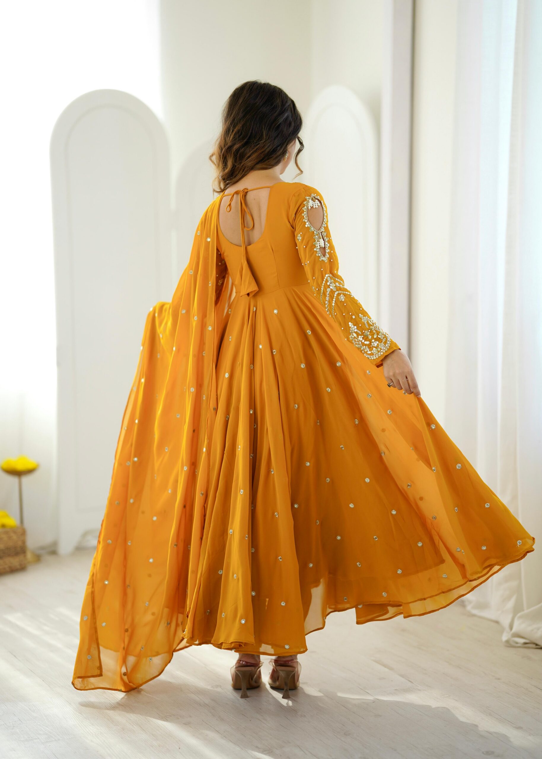 JF 056 Yellow Faux Georgette Salwar Suit with Mirror Work & Embroidery Work. Get it for ₹2349. Delivery 4-6 Working Days. Shop now. | Jump Suits, Straight Suits, Casual Suits, Creative suits, Designer Suits, Palazzo Suits, Party Wear Suits, Patiala Suits, Salwar suit