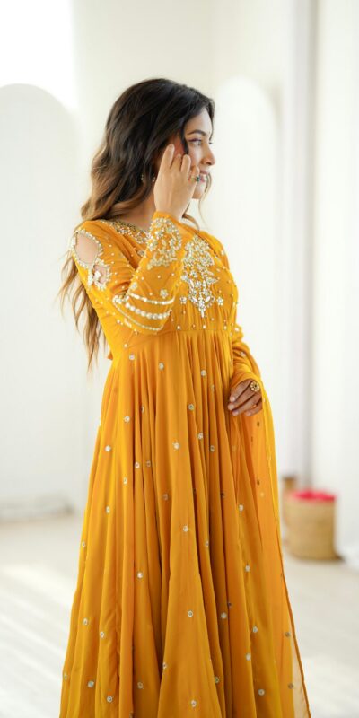 JF 056 Yellow Faux Georgette Salwar Suit with Mirror Work & Embroidery Work. Get it for ₹2349. Delivery 4-6 Working Days. Shop now. | Jump Suits, Straight Suits, Casual Suits, Creative suits, Designer Suits, Palazzo Suits, Party Wear Suits, Patiala Suits, Salwar suit