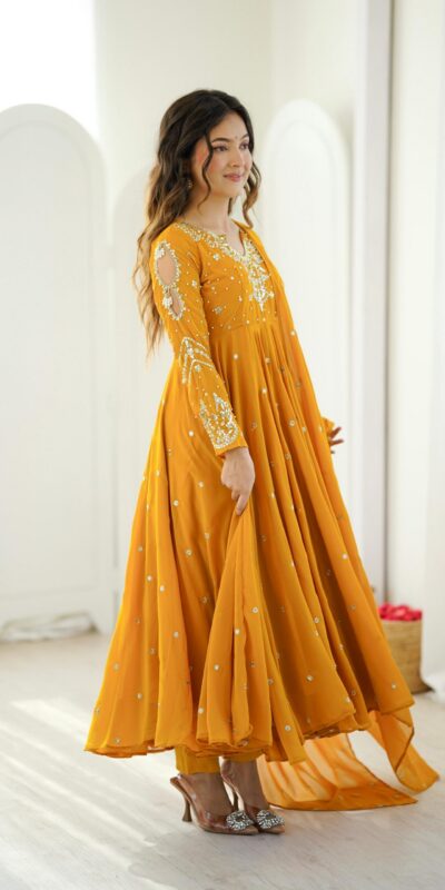 JF 056 Yellow Faux Georgette Salwar Suit with Mirror Work & Embroidery Work. Get it for ₹2349. Delivery 4-6 Working Days. Shop now. | Jump Suits, Straight Suits, Casual Suits, Creative suits, Designer Suits, Palazzo Suits, Party Wear Suits, Patiala Suits, Salwar suit