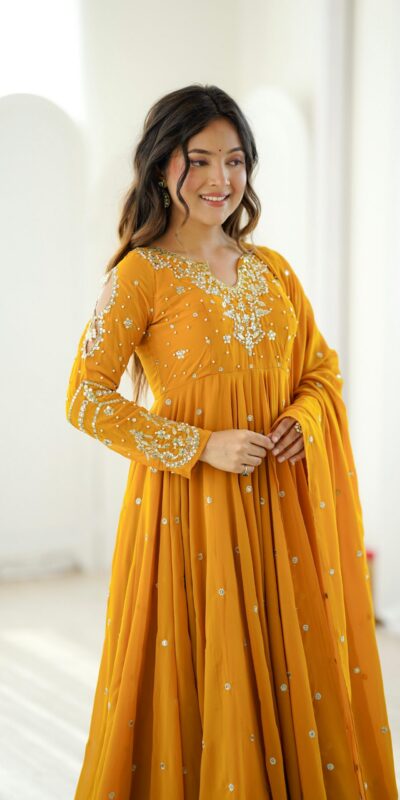 JF 056 Yellow Faux Georgette Salwar Suit with Mirror Work & Embroidery Work. Get it for ₹2349. Delivery 4-6 Working Days. Shop now. | Jump Suits, Straight Suits, Casual Suits, Creative suits, Designer Suits, Palazzo Suits, Party Wear Suits, Patiala Suits, Salwar suit
