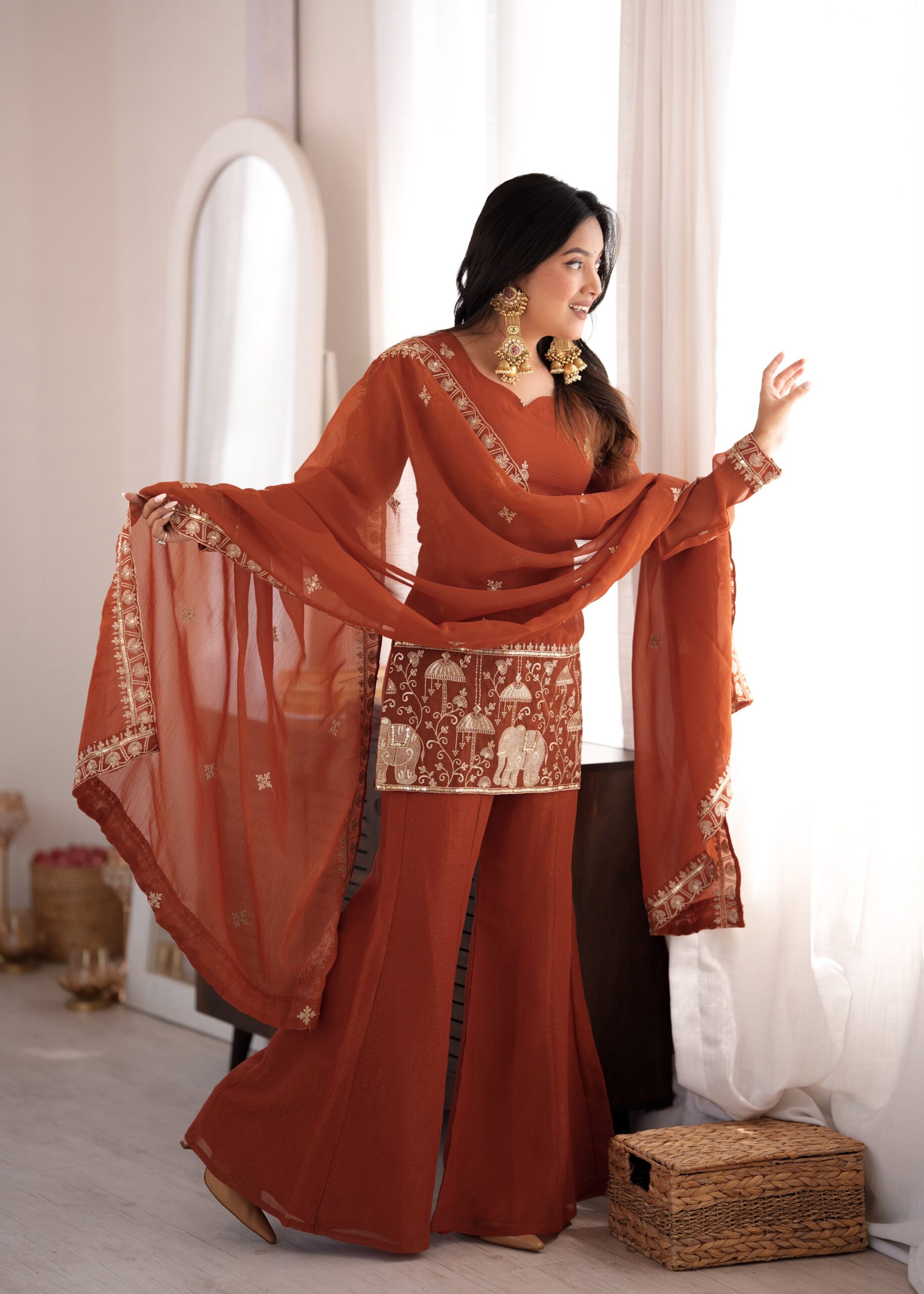 KB 311 Rust Crunchy Silk Salwar Suit with Embroidery Work & Sequins Work. Exclusive Offer ₹2049. Delivery 4-6 Working Days. Shop now. | Jump Suits, Straight Suits, Casual Suits, Creative suits, Designer Suits, Palazzo Suits, Party Wear Suits, Patiala Suits, Salwar suit