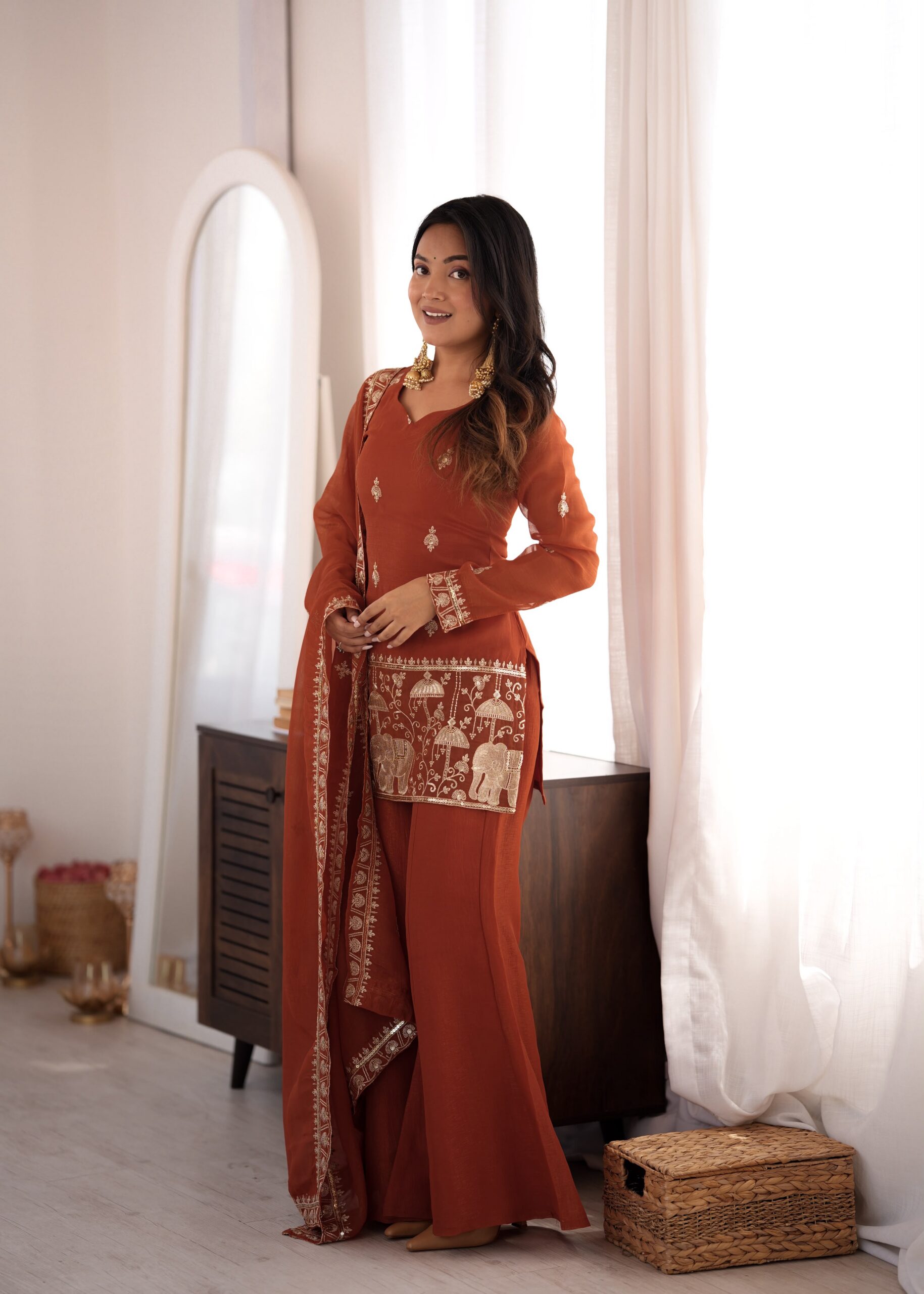 KB 311 Rust Crunchy Silk Salwar Suit with Embroidery Work & Sequins Work. Exclusive Offer ₹2049. Delivery 4-6 Working Days. Shop now. | Jump Suits, Straight Suits, Casual Suits, Creative suits, Designer Suits, Palazzo Suits, Party Wear Suits, Patiala Suits, Salwar suit