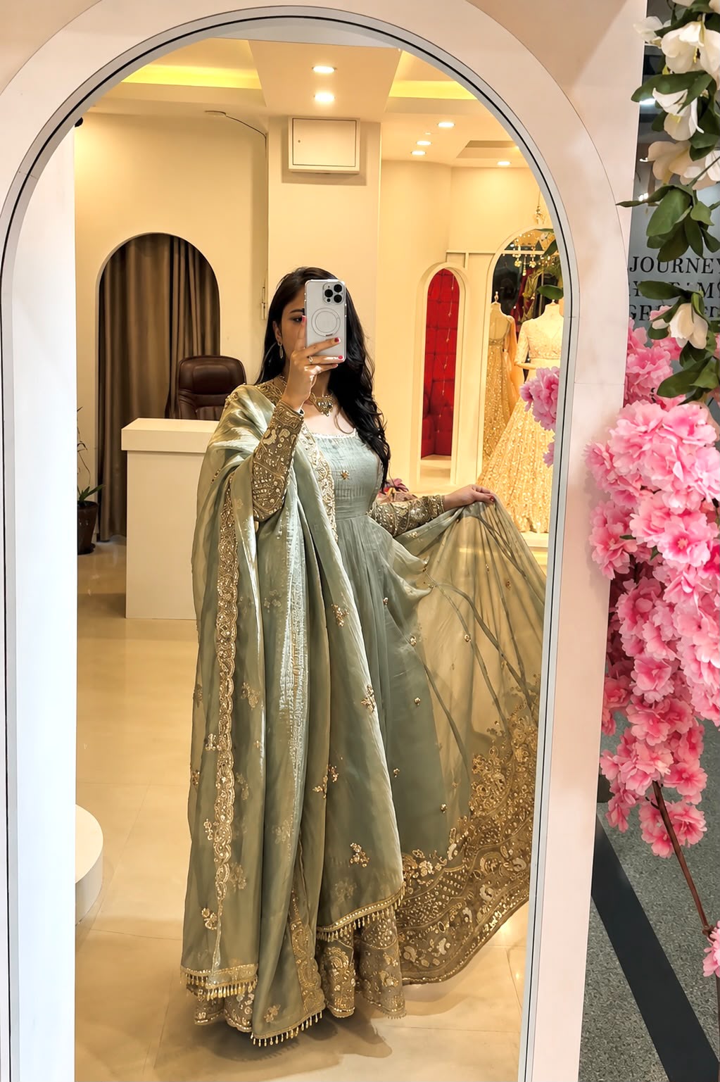 SSR 550 Grey in Crunchy Silk Embroidery Work & Lace Work Gown . Special Price ₹2799. Delivery 4-6 Working Days. Shop now. | Bollywood Gowns, Creative Gowns, Designer Gowns, Embroidered Gowns, Gowns, Party Wear Gowns
