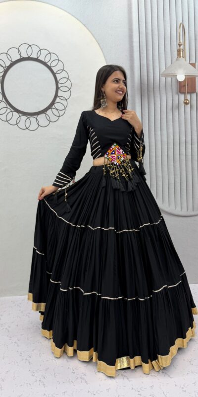 PC 597 Black in Pure Cotton Mirror Work & Gamthi Work Lehenga Choli . Exclusive Offer ₹2899. Delivery 4-6 Working Days. Shop now. | Bollywood Lehenga, Creative Lehenga, Designer Lehenga, Embroidered Lehenga, Lehenga, Party Wear Lehenga