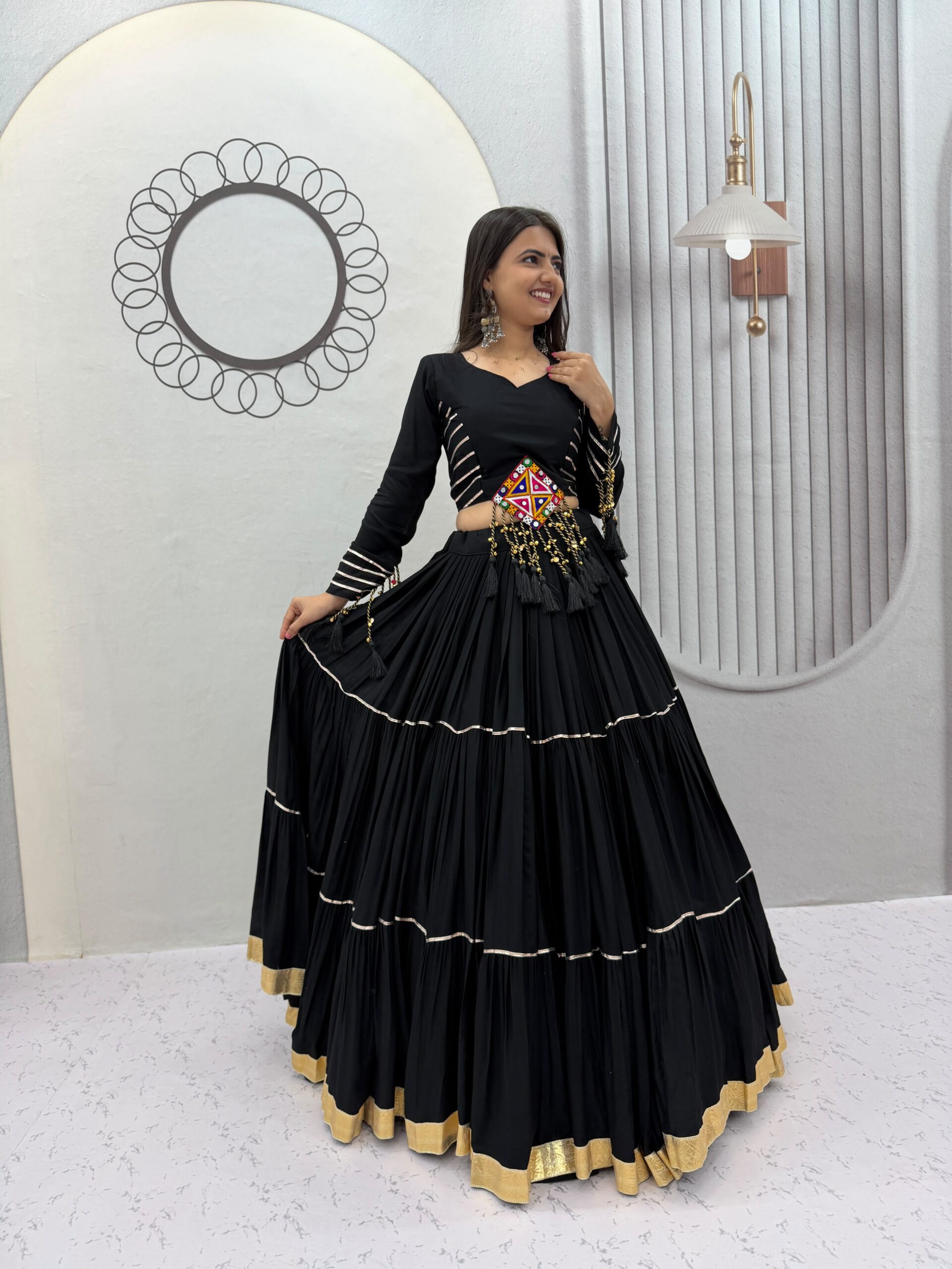 PC 597 Black in Pure Cotton Mirror Work & Gamthi Work Lehenga Choli . Exclusive Offer ₹2899. Delivery 4-6 Working Days. Shop now. | Bollywood Lehenga, Creative Lehenga, Designer Lehenga, Embroidered Lehenga, Lehenga, Party Wear Lehenga