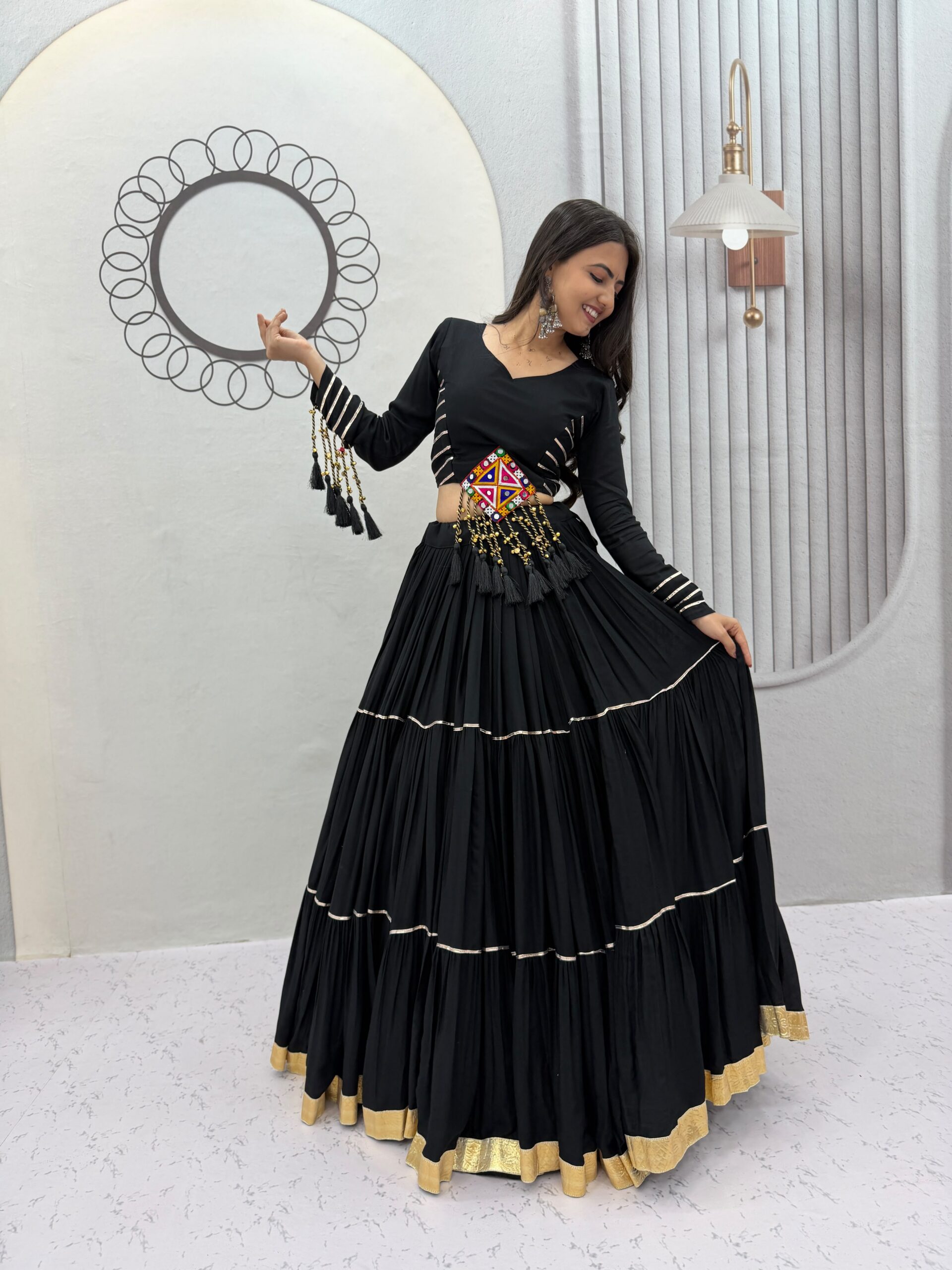 PC 597 Black in Pure Cotton Mirror Work & Gamthi Work Lehenga Choli . Exclusive Offer ₹2899. Delivery 4-6 Working Days. Shop now. | Bollywood Lehenga, Creative Lehenga, Designer Lehenga, Embroidered Lehenga, Lehenga, Party Wear Lehenga