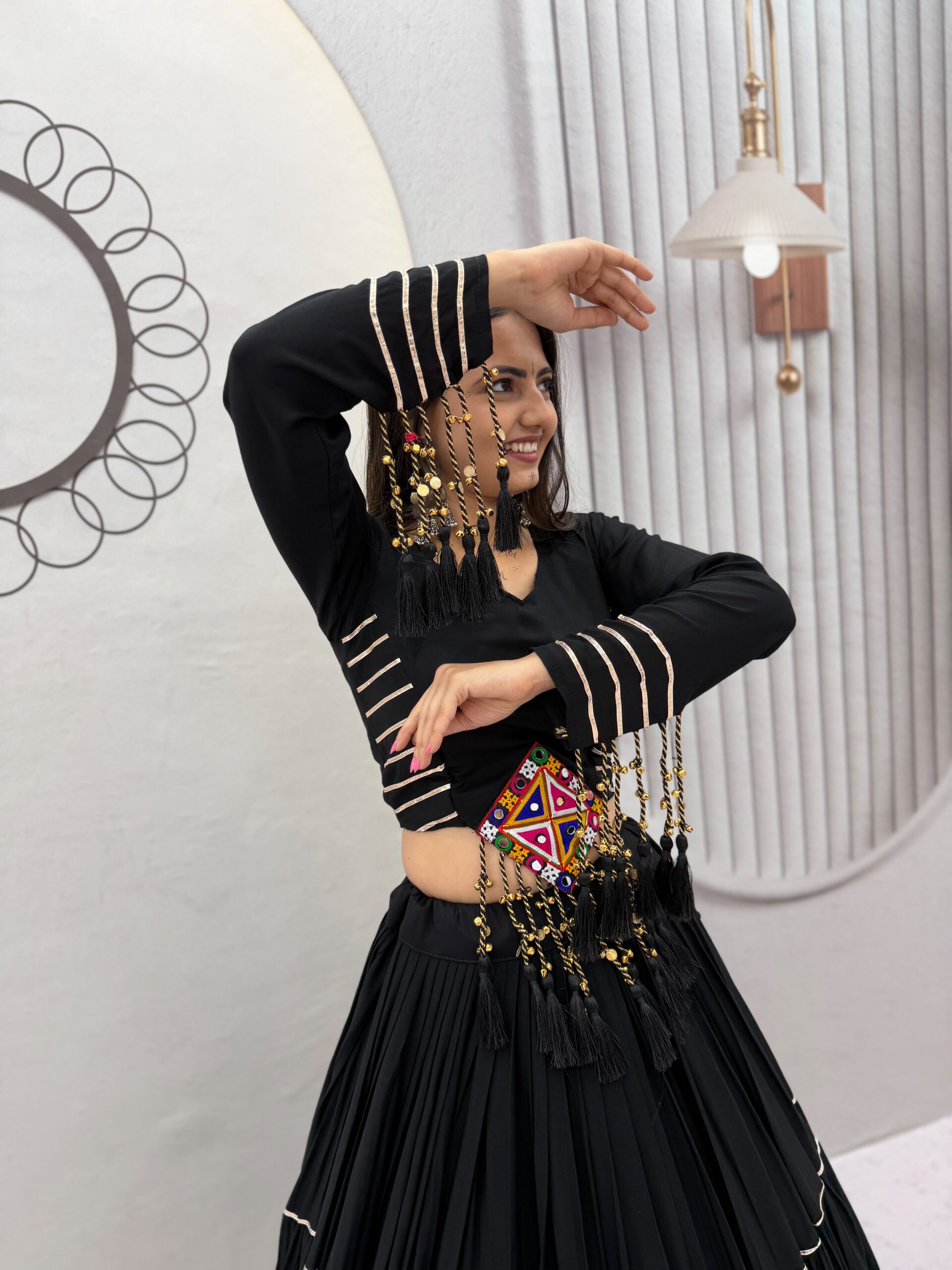 PC 597 Black in Pure Cotton Mirror Work & Gamthi Work Lehenga Choli . Exclusive Offer ₹2899. Delivery 4-6 Working Days. Shop now. | Bollywood Lehenga, Creative Lehenga, Designer Lehenga, Embroidered Lehenga, Lehenga, Party Wear Lehenga