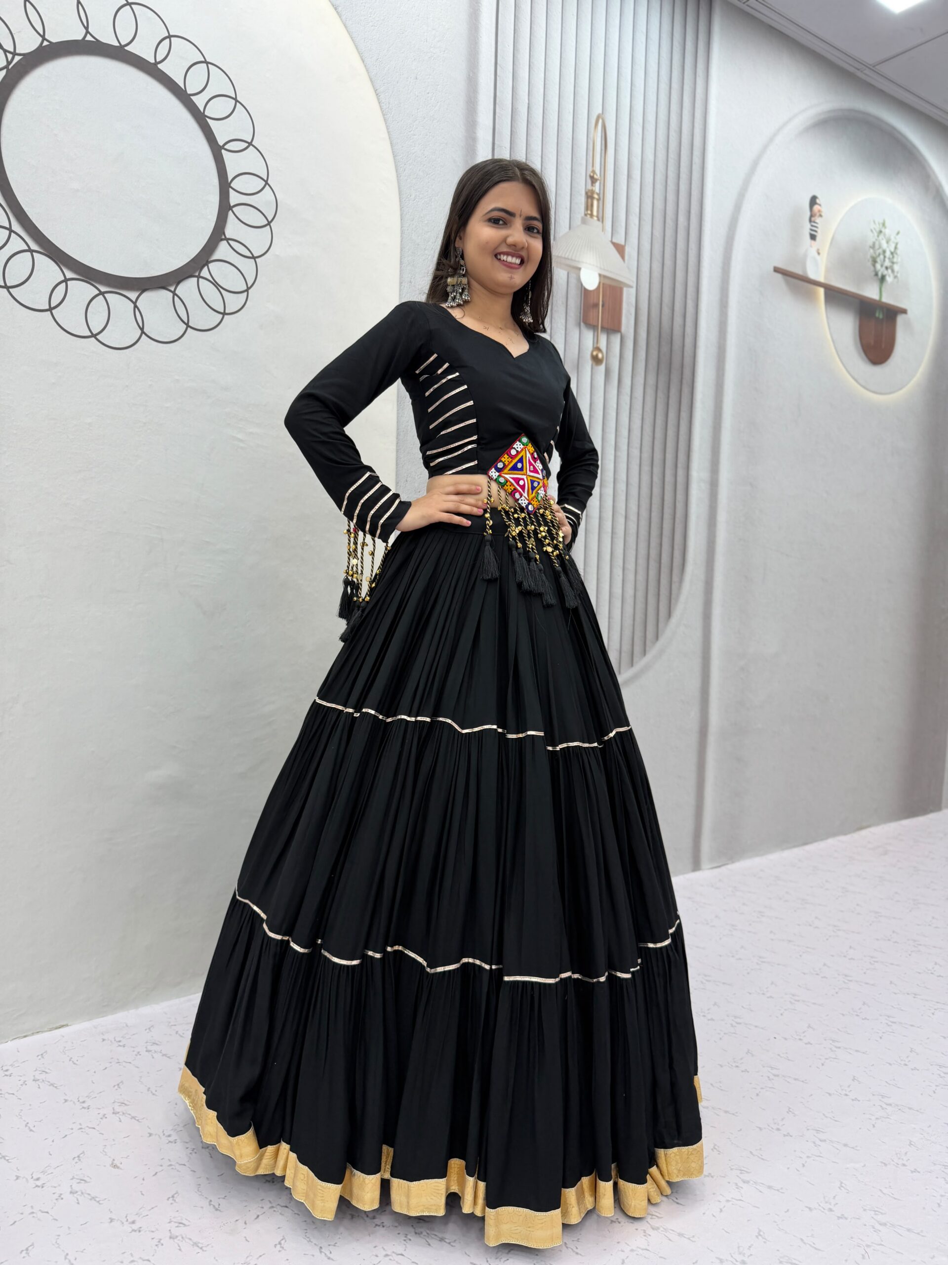 PC 597 Black in Pure Cotton Mirror Work & Gamthi Work Lehenga Choli . Exclusive Offer ₹2899. Delivery 4-6 Working Days. Shop now. | Bollywood Lehenga, Creative Lehenga, Designer Lehenga, Embroidered Lehenga, Lehenga, Party Wear Lehenga