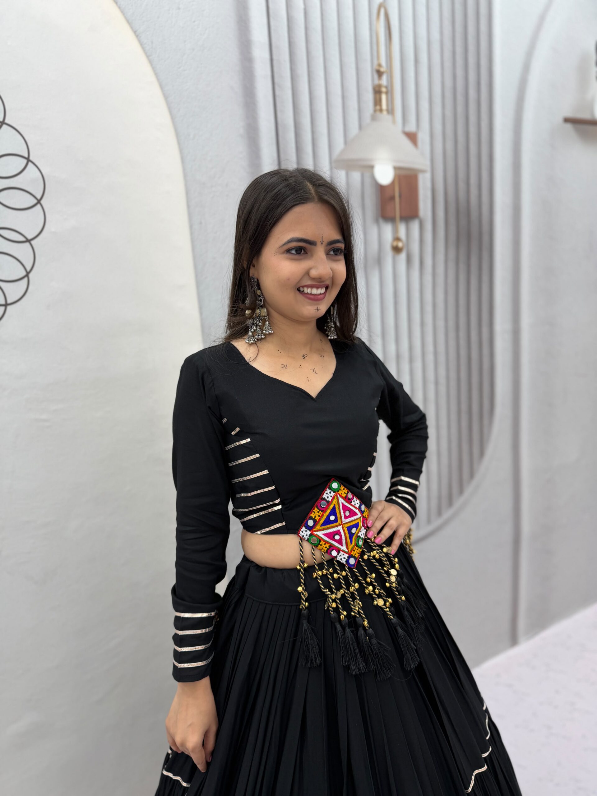 PC 597 Black in Pure Cotton Mirror Work & Gamthi Work Lehenga Choli . Exclusive Offer ₹2899. Delivery 4-6 Working Days. Shop now. | Bollywood Lehenga, Creative Lehenga, Designer Lehenga, Embroidered Lehenga, Lehenga, Party Wear Lehenga