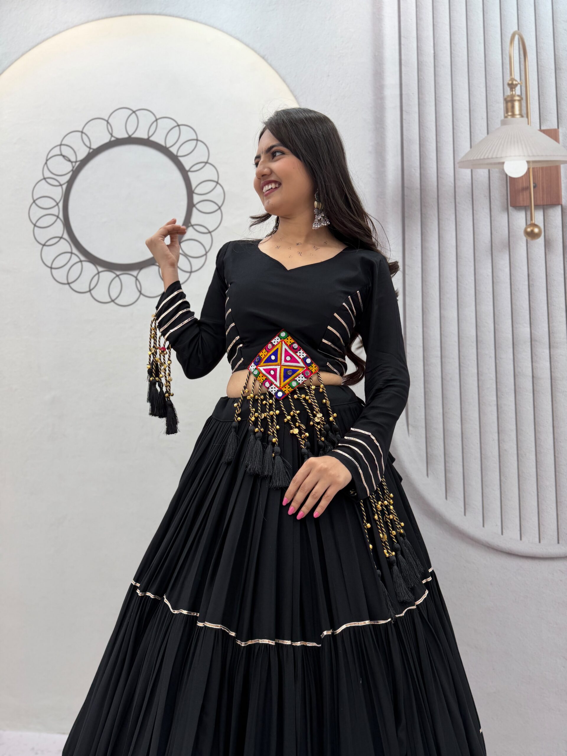 PC 597 Black in Pure Cotton Mirror Work & Gamthi Work Lehenga Choli . Exclusive Offer ₹2899. Delivery 4-6 Working Days. Shop now. | Bollywood Lehenga, Creative Lehenga, Designer Lehenga, Embroidered Lehenga, Lehenga, Party Wear Lehenga
