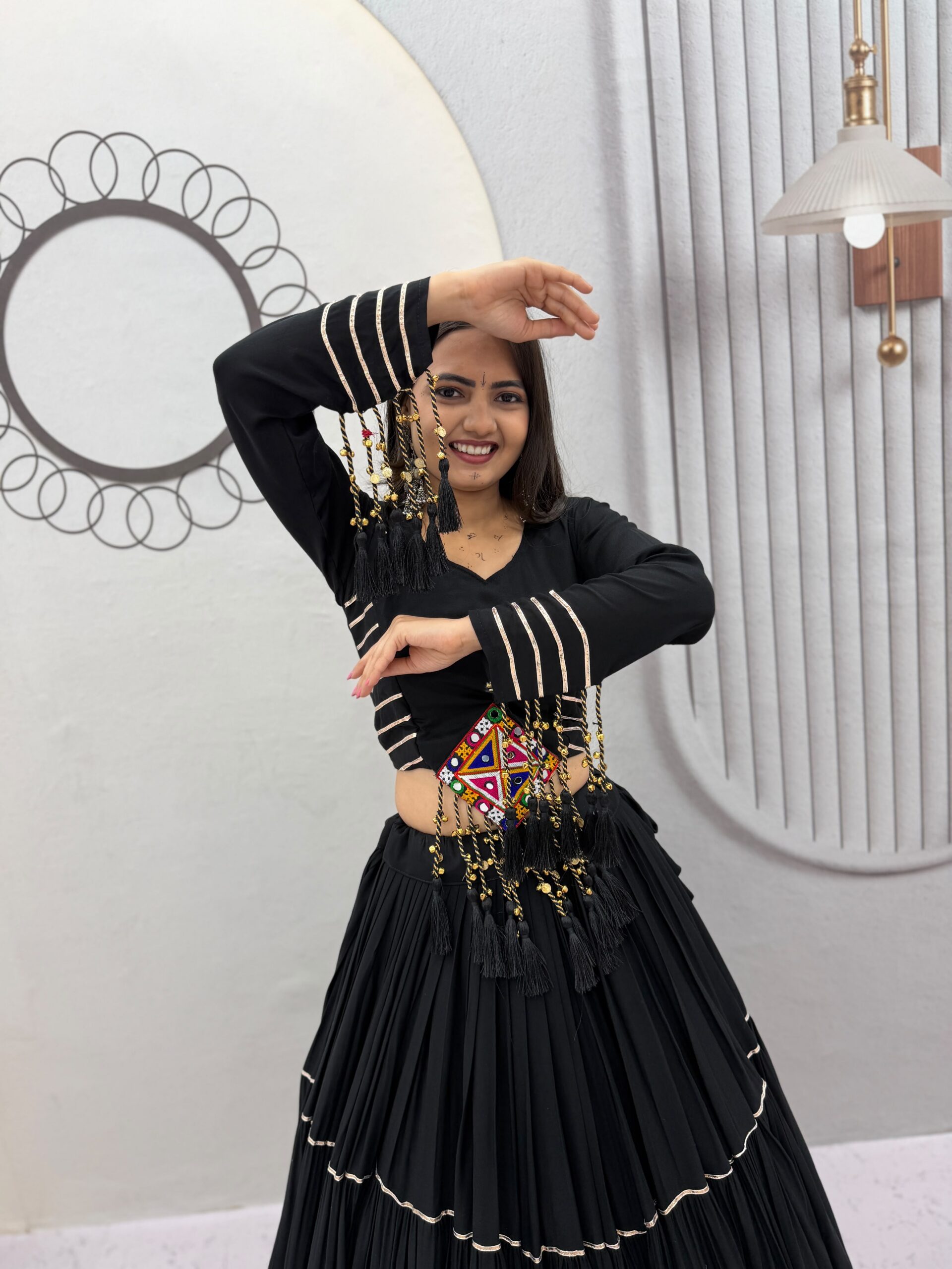 PC 597 Black in Pure Cotton Mirror Work & Gamthi Work Lehenga Choli . Exclusive Offer ₹2899. Delivery 4-6 Working Days. Shop now. | Bollywood Lehenga, Creative Lehenga, Designer Lehenga, Embroidered Lehenga, Lehenga, Party Wear Lehenga