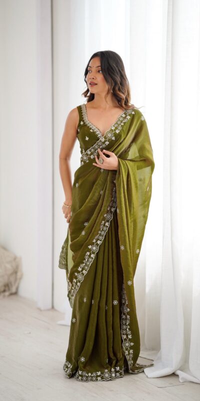 SP 61 Mehandi Color Fendy Silk Saree With Sequins Work. Wedding, Party, Festive, Events Get it for ₹2149. Delivery 4-6 Working Days. Online Best Shop now. | Bollywood Sarees, Creative Sarees, Designer Sarees, Embroidered Sarees, Ethnic Saree, Modern Digital sarees, Party Wear Sarees, Sarees