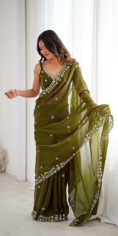 SP 61 Mehandi Color Fendy Silk Saree With Sequins Work. Wedding, Party, Festive, Events Get it for ₹2149. Delivery 4-6 Working Days. Online Best Shop now. | Bollywood Sarees, Creative Sarees, Designer Sarees, Embroidered Sarees, Ethnic Saree, Modern Digital sarees, Party Wear Sarees, Sarees