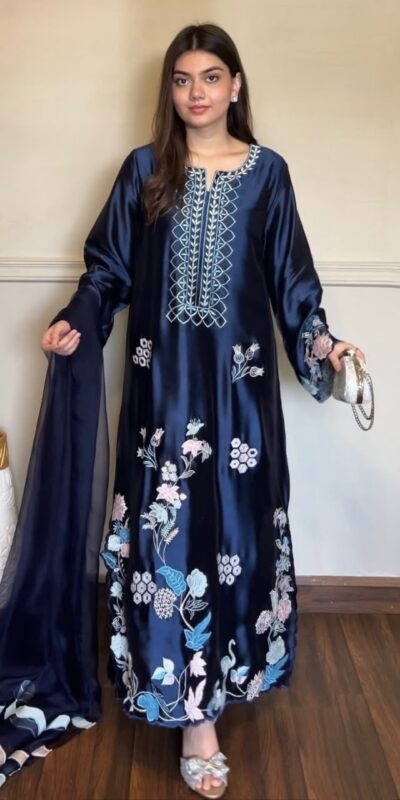 RTC 6053 Navy Blue Jura Silk Salwar Suit with Embroidery Work & Thread Embroidery. Grab it for ₹2399. Delivery 4-6 Working Days. Shop now. | Jump Suits, Straight Suits, Casual Suits, Creative suits, Designer Suits, Palazzo Suits, Party Wear Suits, Patiala Suits, Salwar suit