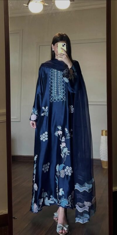 RTC 6053 Navy Blue Jura Silk Salwar Suit with Embroidery Work & Thread Embroidery. Grab it for ₹2399. Delivery 4-6 Working Days. Shop now. | Jump Suits, Straight Suits, Casual Suits, Creative suits, Designer Suits, Palazzo Suits, Party Wear Suits, Patiala Suits, Salwar suit
