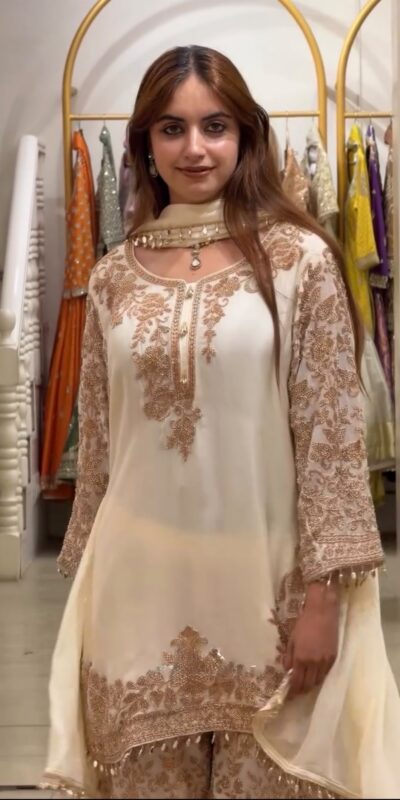 SR 1720 Off White Faux Georgette Salwar Suit with Mirror Work & Embroidery Work. Get it for ₹2549. Delivery 4-6 Working Days. Shop now. | Jump Suits, Straight Suits, Casual Suits, Creative suits, Designer Suits, Palazzo Suits, Party Wear Suits, Patiala Suits, Salwar suit