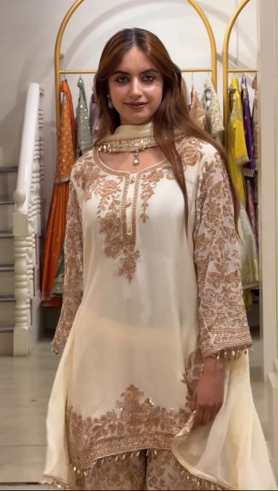 SR 1720 Off White Faux Georgette Salwar Suit with Mirror Work & Embroidery Work. Get it for ₹2549. Delivery 4-6 Working Days. Shop now. | Jump Suits, Straight Suits, Casual Suits, Creative suits, Designer Suits, Palazzo Suits, Party Wear Suits, Patiala Suits, Salwar suit