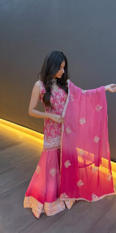 ST 1190 Pink Printed Faux Georgette Salwar Suit with Embroidery Work & Lace Work. Affordable Price ₹2349. Delivery 4-6 Working Days. Shop now. | Jump Suits, Straight Suits, Casual Suits, Creative suits, Designer Suits, Palazzo Suits, Party Wear Suits, Patiala Suits, Salwar suit