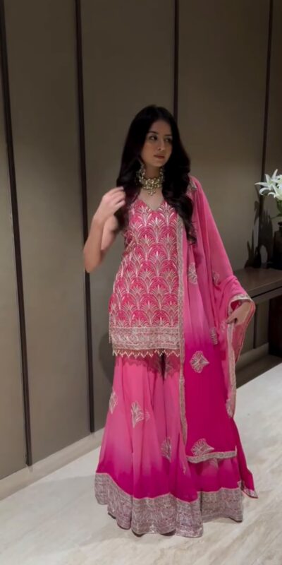 ST 1190 Pink Printed Faux Georgette Salwar Suit with Embroidery Work & Lace Work. Affordable Price ₹2349. Delivery 4-6 Working Days. Shop now. | Jump Suits, Straight Suits, Casual Suits, Creative suits, Designer Suits, Palazzo Suits, Party Wear Suits, Patiala Suits, Salwar suit