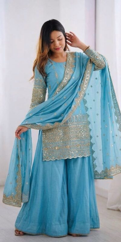 ZF 430 Sky Blue Vichitra Silk Salwar Suit with Embroidery Work. Wedding, Party, Festive, Events, Grab it for ₹2399. Delivery 4-6 Working Days. Shop now. | Jump Suits, Straight Suits, Casual Suits, Creative suits, Designer Suits, Palazzo Suits, Party Wear Suits, Patiala Suits, Salwar suit