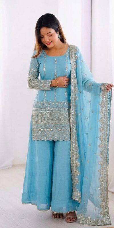 ZF 430 Sky Blue Vichitra Silk Salwar Suit with Embroidery Work. Wedding, Party, Festive, Events, Grab it for ₹2399. Delivery 4-6 Working Days. Shop now. | Jump Suits, Straight Suits, Casual Suits, Creative suits, Designer Suits, Palazzo Suits, Party Wear Suits, Patiala Suits, Salwar suit