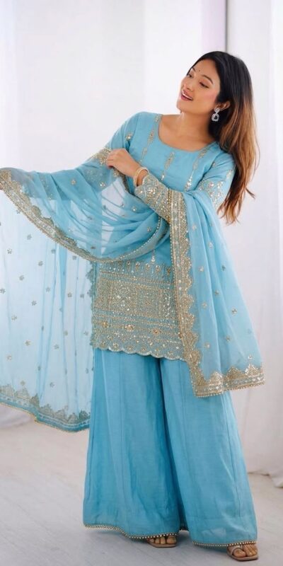 ZF 430 Sky Blue Vichitra Silk Salwar Suit with Embroidery Work. Wedding, Party, Festive, Events, Grab it for ₹2399. Delivery 4-6 Working Days. Shop now. | Jump Suits, Straight Suits, Casual Suits, Creative suits, Designer Suits, Palazzo Suits, Party Wear Suits, Patiala Suits, Salwar suit